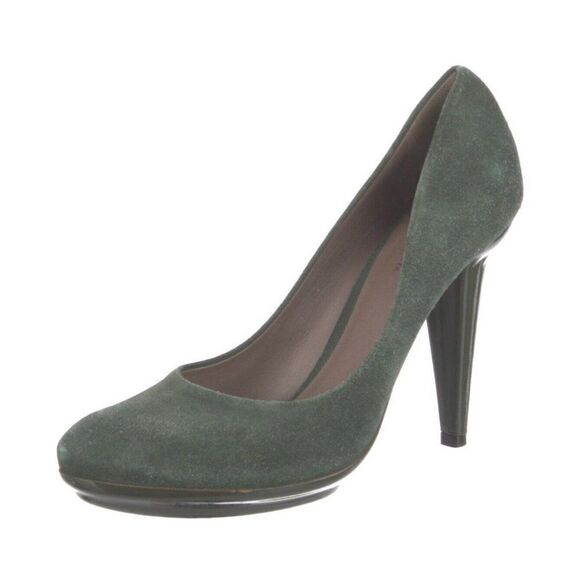 Bottega Veneta Authentic Solid Forest Green Suede Leather High Heels Round Toe 9 - Picture 1 of 8